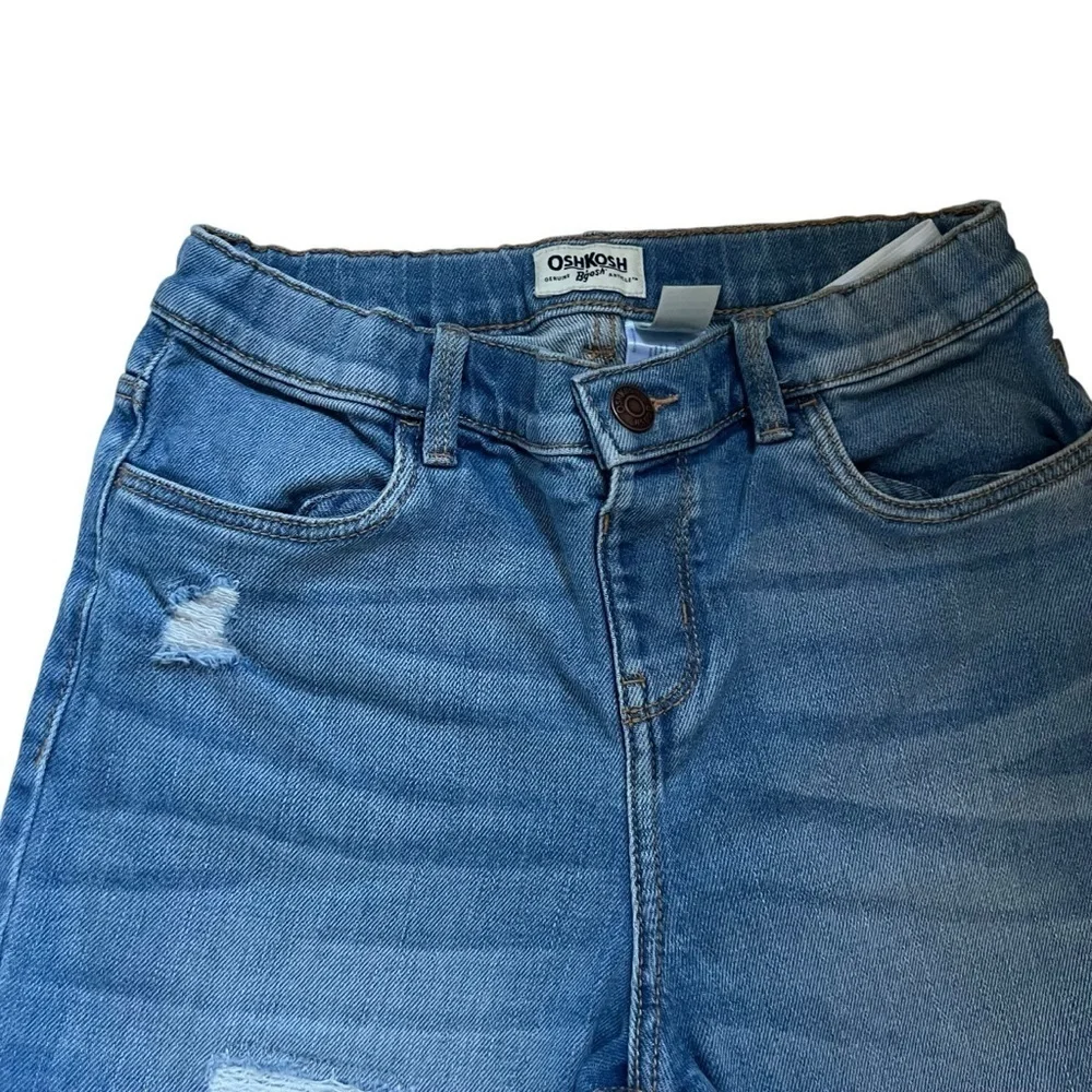 OshKosh| Kids Blue Jean Shorts with High-Waisted Distressed Look- Size 12 years